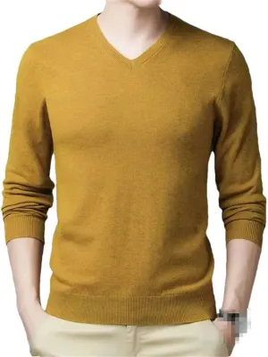 Vogrtcc Men Fashion Solid V-Neck Bottoming Sweaters Autumn Winter Warm Casual Long Sleeve Knitted Pullovers