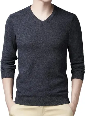 Vogrtcc Men Fashion Solid V-Neck Bottoming Sweaters Autumn Winter Warm Casual Long Sleeve Knitted Pullovers