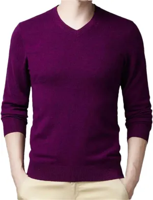 Vogrtcc Men Fashion Solid V-Neck Bottoming Sweaters Autumn Winter Warm Casual Long Sleeve Knitted Pullovers