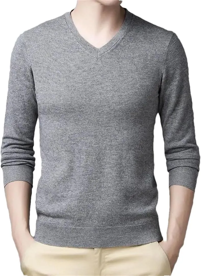 Vogrtcc Men Fashion Solid V-Neck Bottoming Sweaters Autumn Winter Warm Casual Long Sleeve Knitted Pullovers