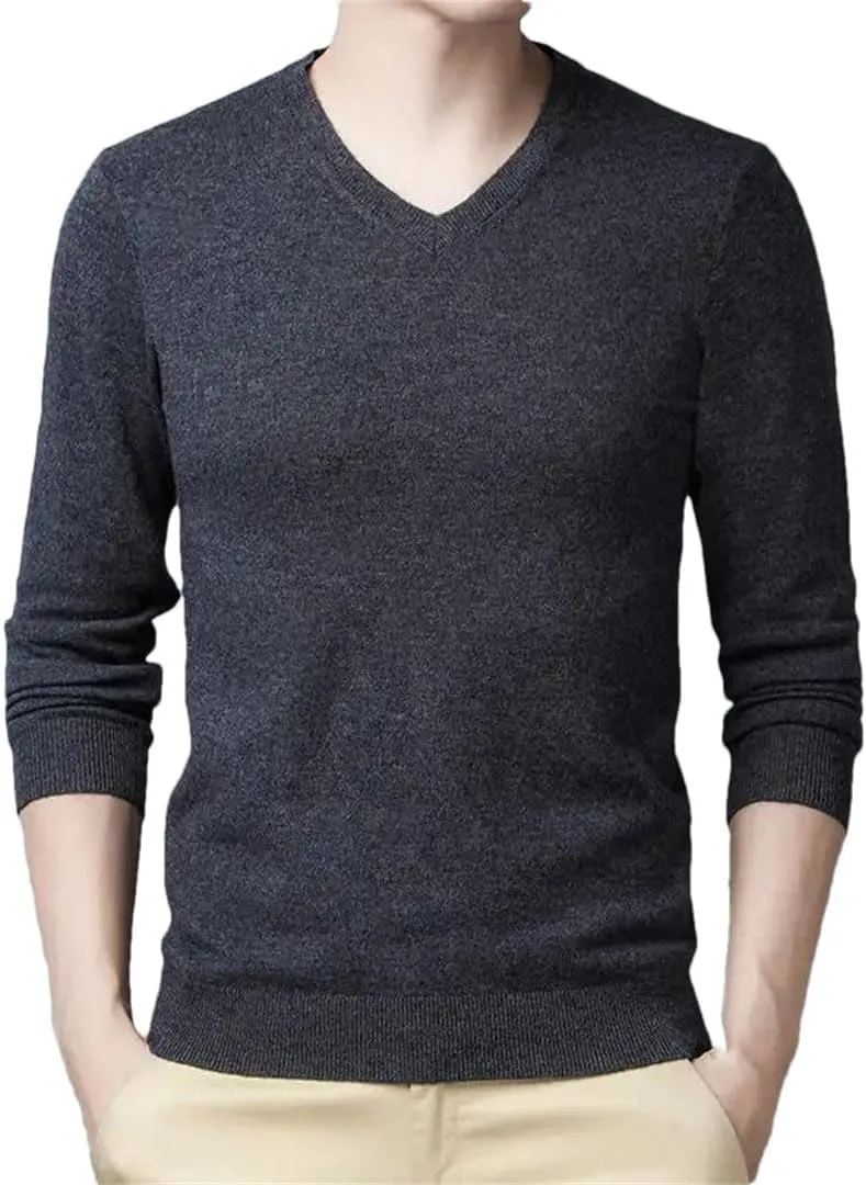 Vogrtcc Men Fashion Solid V-Neck Bottoming Sweaters Autumn Winter Warm Casual Long Sleeve Knitted Pullovers