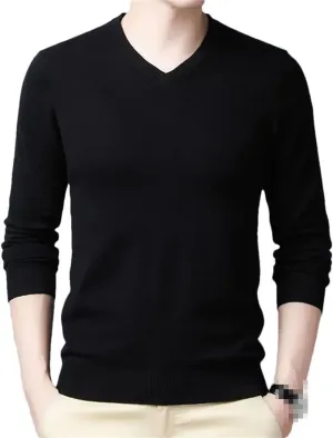 Vogrtcc Men Fashion Solid V-Neck Bottoming Sweaters Autumn Winter Warm Casual Long Sleeve Knitted Pullovers