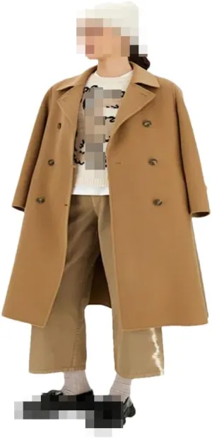 Vsadsau Women's Wool Blend Coat Autumn And Winter Double Breasted Long Solid Color Lapel Jacket