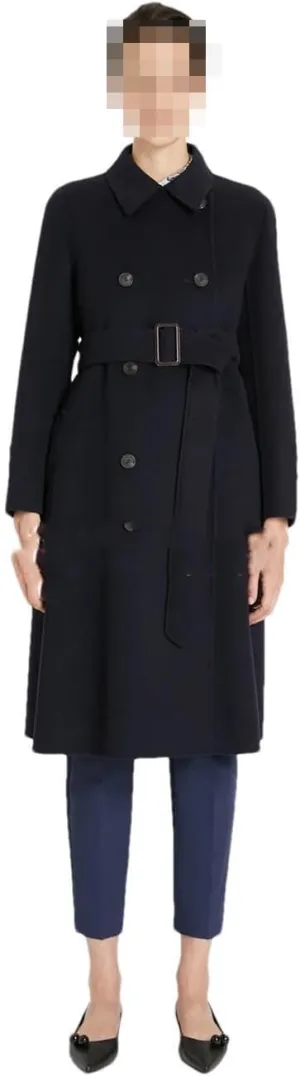 Vsadsau Women's Wool Blend Coat Autumn And Winter Double Breasted Long Solid Color Lapel Jacket