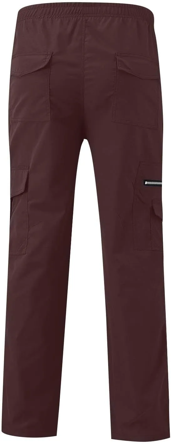 WENKOMG1 Mens Casual Cargo Pants Lightweight Multi Pockets Tactical Pants Straight Leg Summer Breathable Workwear