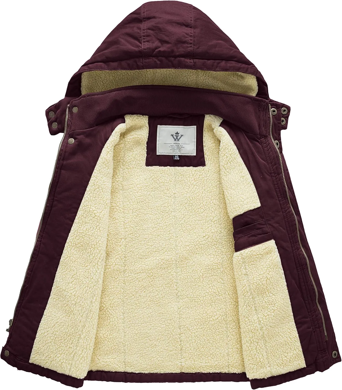 WenVen Boy's Winter Sherpa Jacket Heavy Twill Cotton Military Coat with Hood