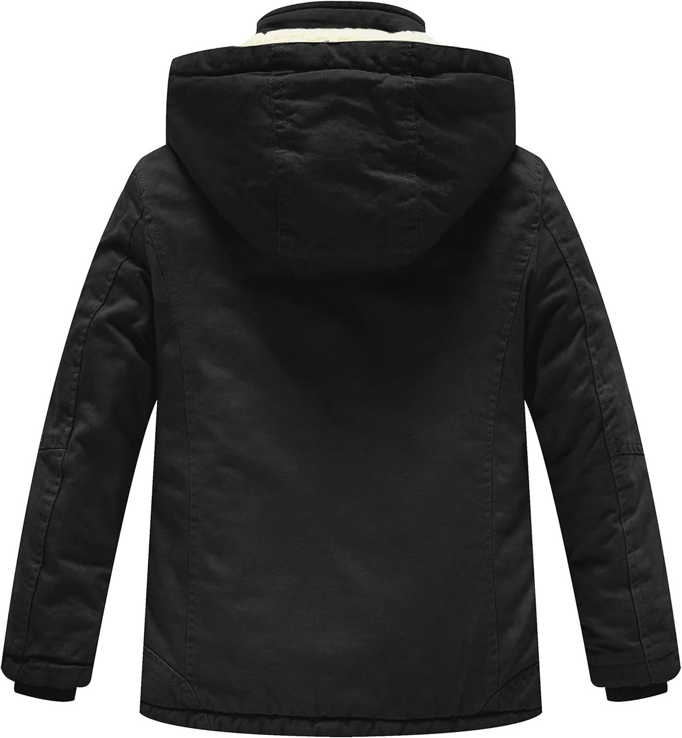 WenVen Boy's Winter Sherpa Jacket Heavy Twill Cotton Military Coat with Hood