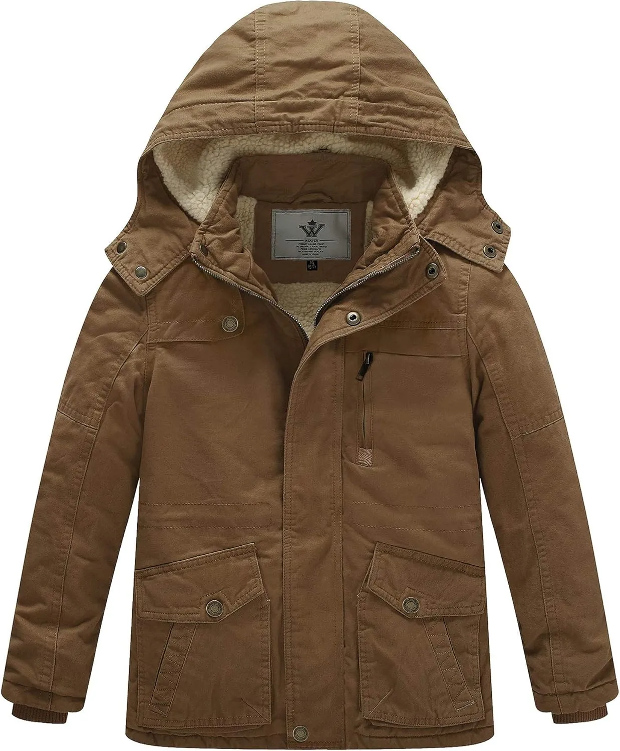 WenVen Boy's Winter Thicken Cotton Coat Heavy Sherpa Lined Hooded Parka Jacket