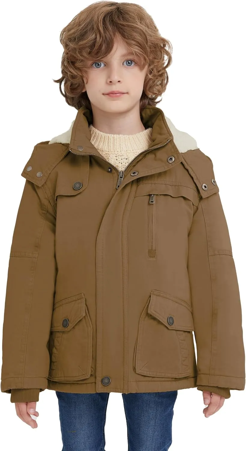 WenVen Boy's Winter Thicken Cotton Coat Heavy Sherpa Lined Hooded Parka Jacket