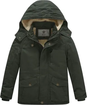 WenVen Boy's Winter Thicken Cotton Coat Heavy Sherpa Lined Hooded Parka Jacket