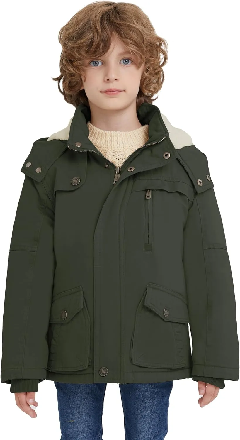 WenVen Boy's Winter Thicken Cotton Coat Heavy Sherpa Lined Hooded Parka Jacket