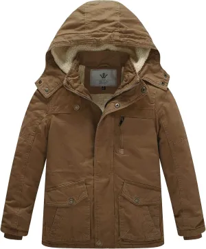 WenVen Boy's Winter Thicken Cotton Coat Heavy Sherpa Lined Hooded Parka Jacket