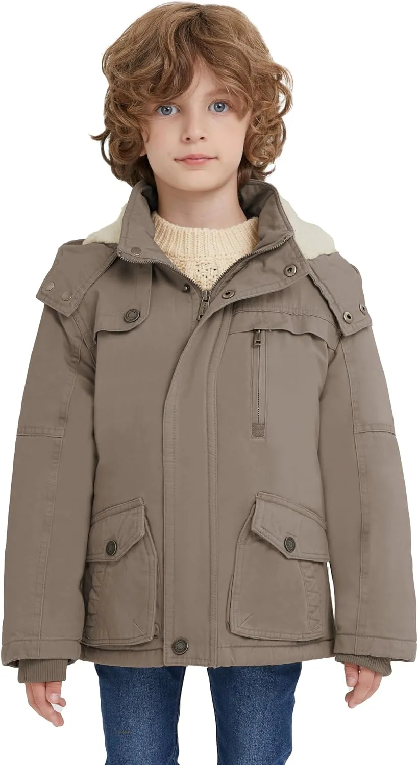 WenVen Boy's Winter Thicken Cotton Coat Heavy Sherpa Lined Hooded Parka Jacket