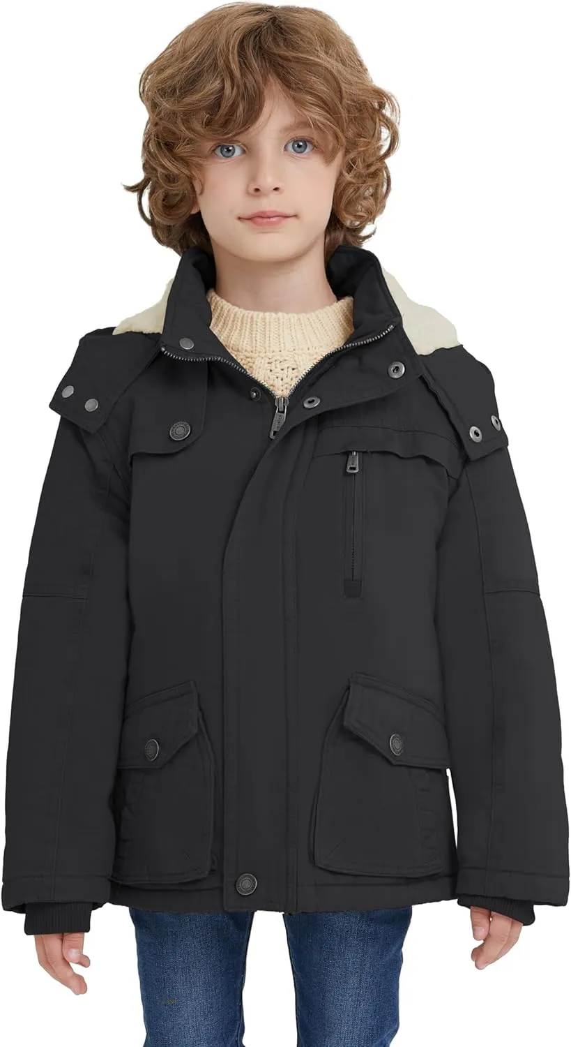 WenVen Boy's Winter Thicken Cotton Coat Heavy Sherpa Lined Hooded Parka Jacket