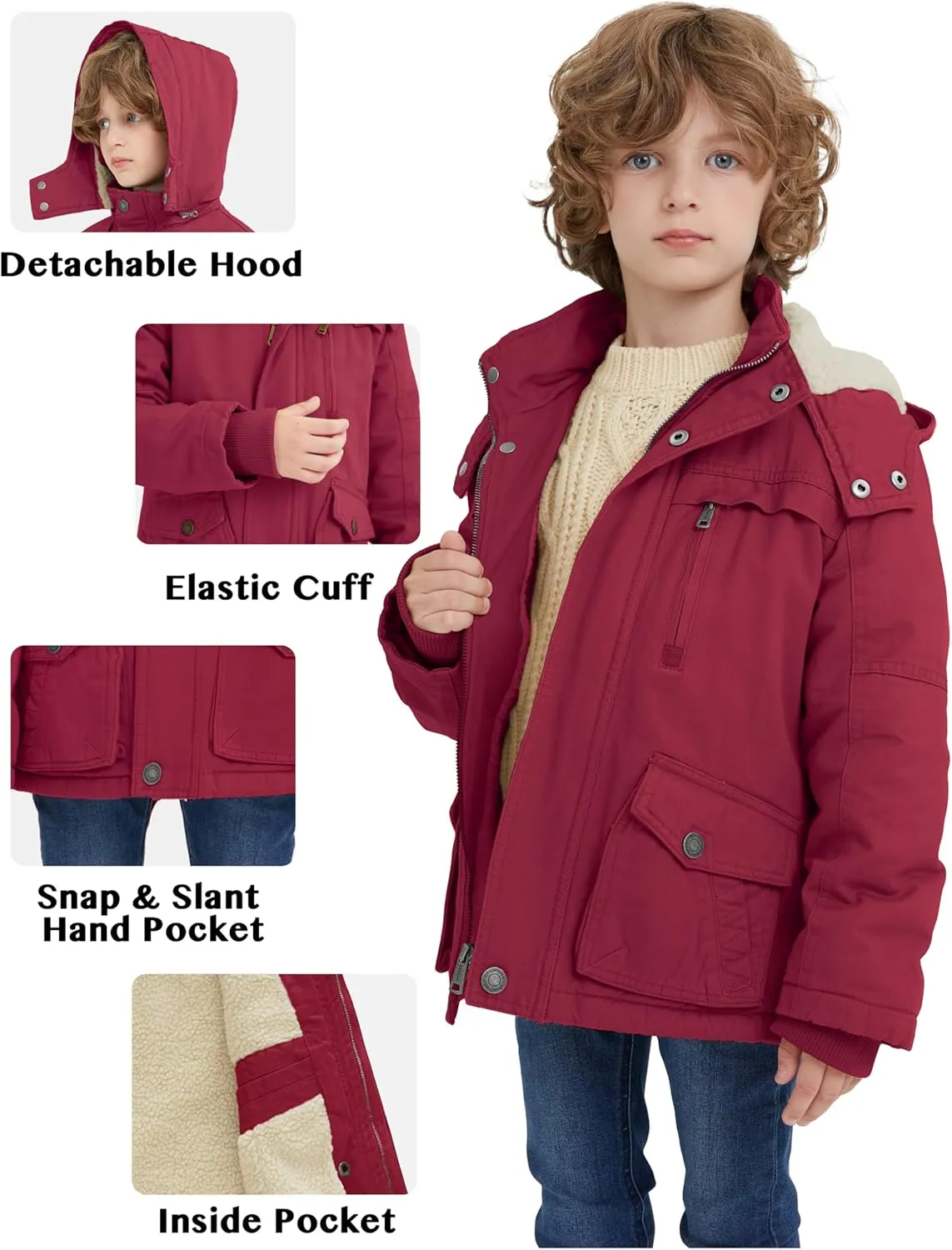WenVen Boy's Winter Thicken Cotton Coat Heavy Sherpa Lined Hooded Parka Jacket