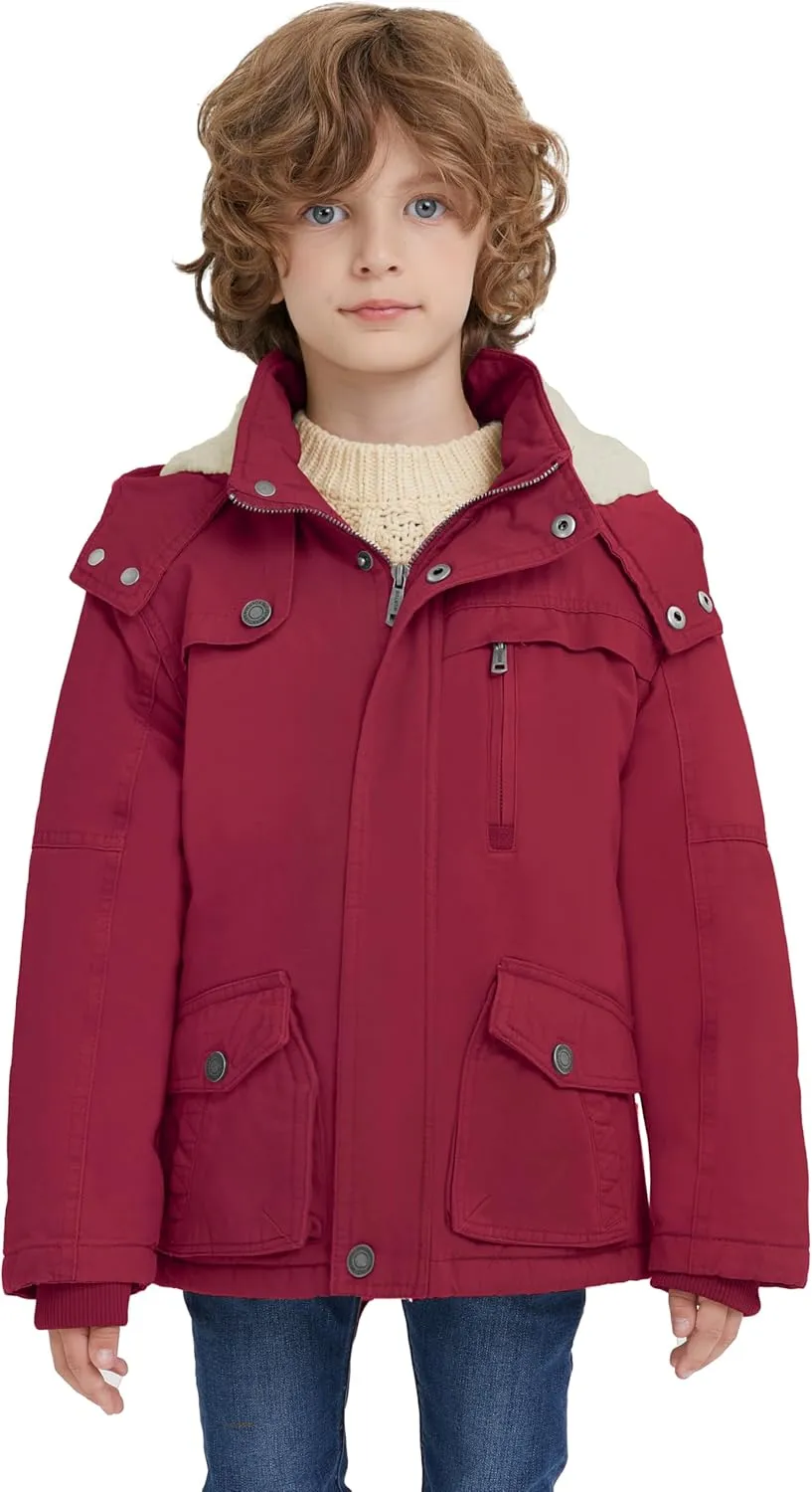 WenVen Boy's Winter Thicken Cotton Coat Heavy Sherpa Lined Hooded Parka Jacket