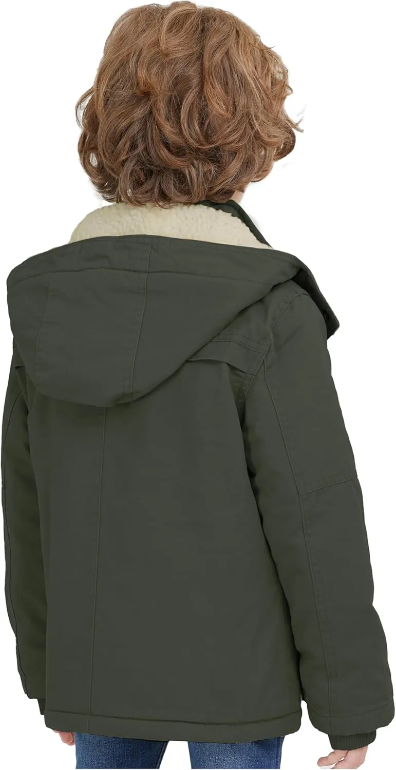 WenVen Boy's Winter Thicken Cotton Coat Heavy Sherpa Lined Hooded Parka Jacket