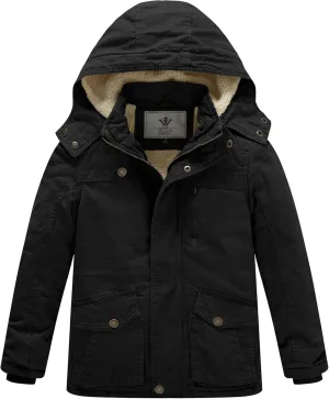 WenVen Boy's Winter Thicken Cotton Coat Heavy Sherpa Lined Hooded Parka Jacket