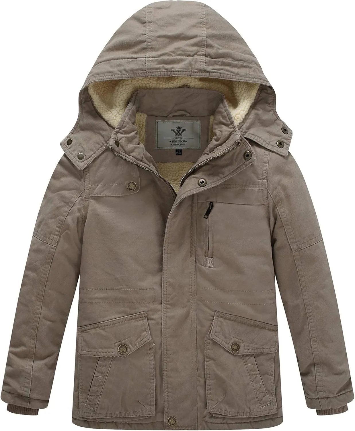 WenVen Boy's Winter Thicken Cotton Coat Heavy Sherpa Lined Hooded Parka Jacket