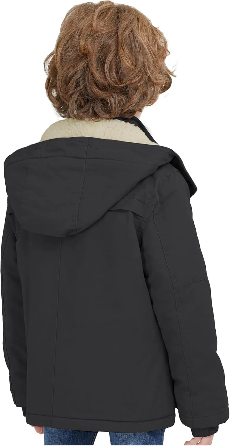 WenVen Boy's Winter Thicken Cotton Coat Heavy Sherpa Lined Hooded Parka Jacket