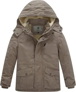 WenVen Boy's Winter Thicken Cotton Coat Heavy Sherpa Lined Hooded Parka Jacket