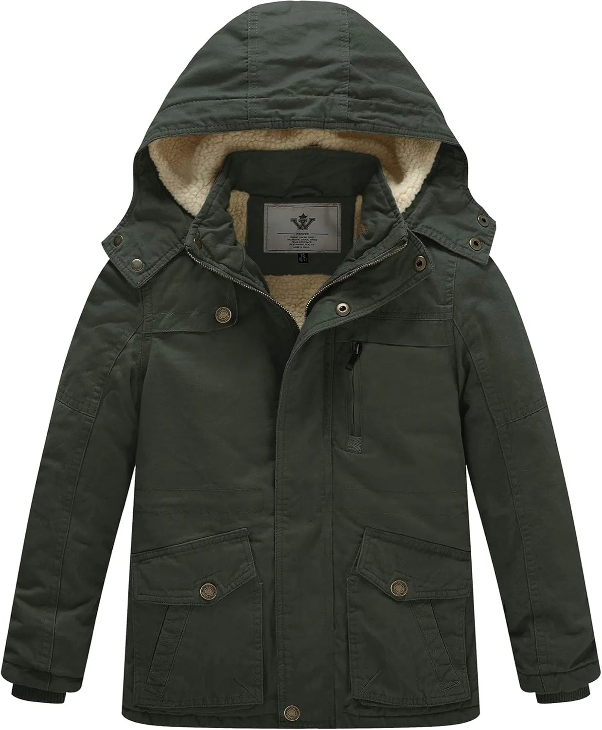 WenVen Boy's Winter Thicken Cotton Coat Heavy Sherpa Lined Hooded Parka Jacket