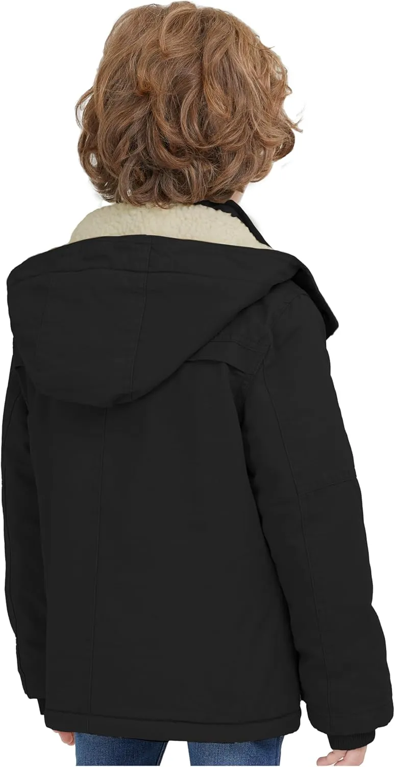 WenVen Boy's Winter Thicken Cotton Coat Heavy Sherpa Lined Hooded Parka Jacket