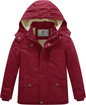 WenVen Boy's Winter Thicken Cotton Coat Heavy Sherpa Lined Hooded Parka Jacket