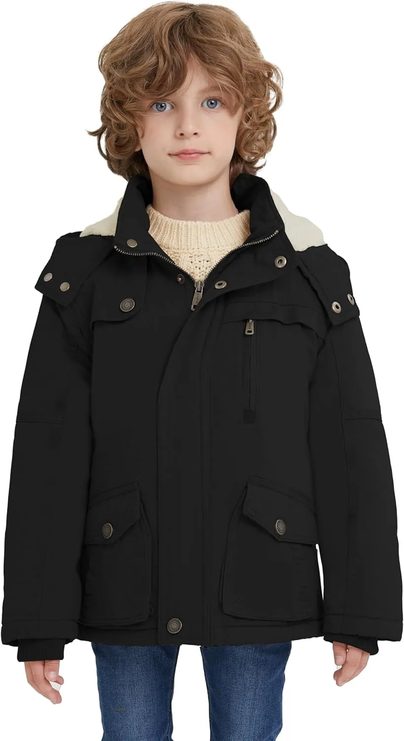 WenVen Boy's Winter Thicken Cotton Coat Heavy Sherpa Lined Hooded Parka Jacket