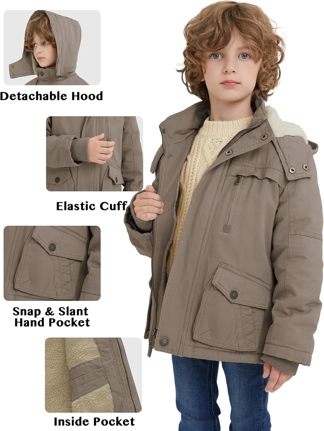 WenVen Boy's Winter Thicken Cotton Coat Heavy Sherpa Lined Hooded Parka Jacket