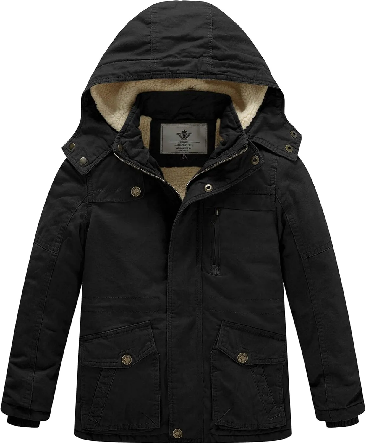 WenVen Boy's Winter Thicken Cotton Coat Heavy Sherpa Lined Hooded Parka Jacket