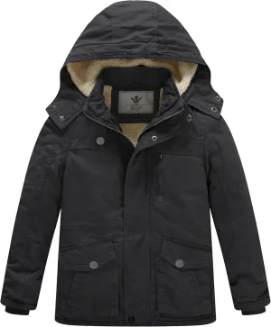WenVen Boy's Winter Thicken Cotton Coat Heavy Sherpa Lined Hooded Parka Jacket