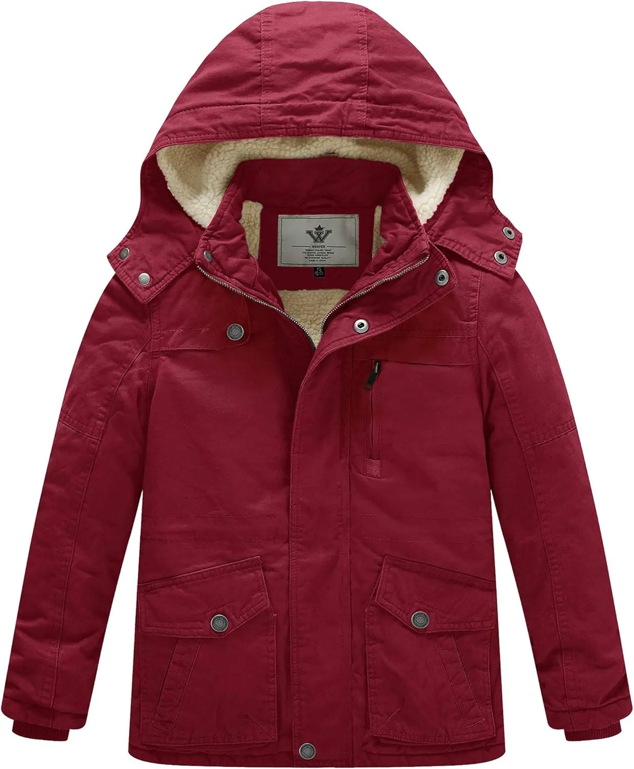 WenVen Boy's Winter Thicken Cotton Coat Heavy Sherpa Lined Hooded Parka Jacket