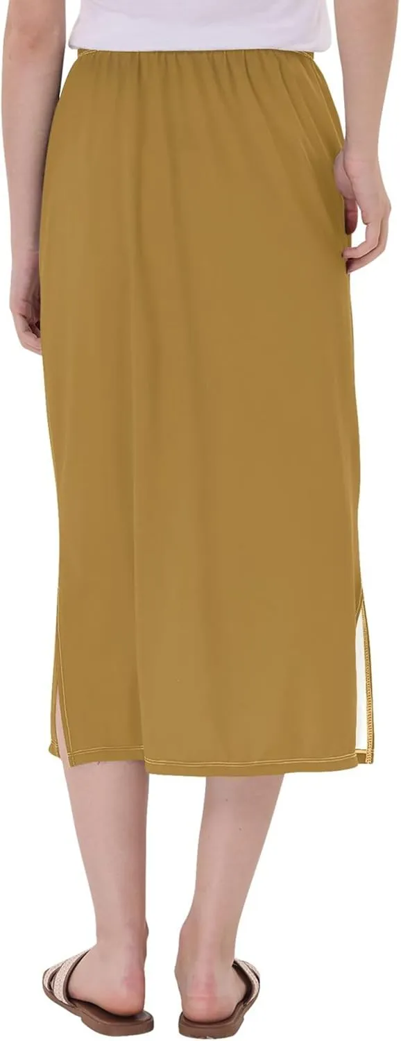 Wheat Midi Skirt Slit Women Floral Pencil Skirts Elastic Waist Cute Beach Skirt
