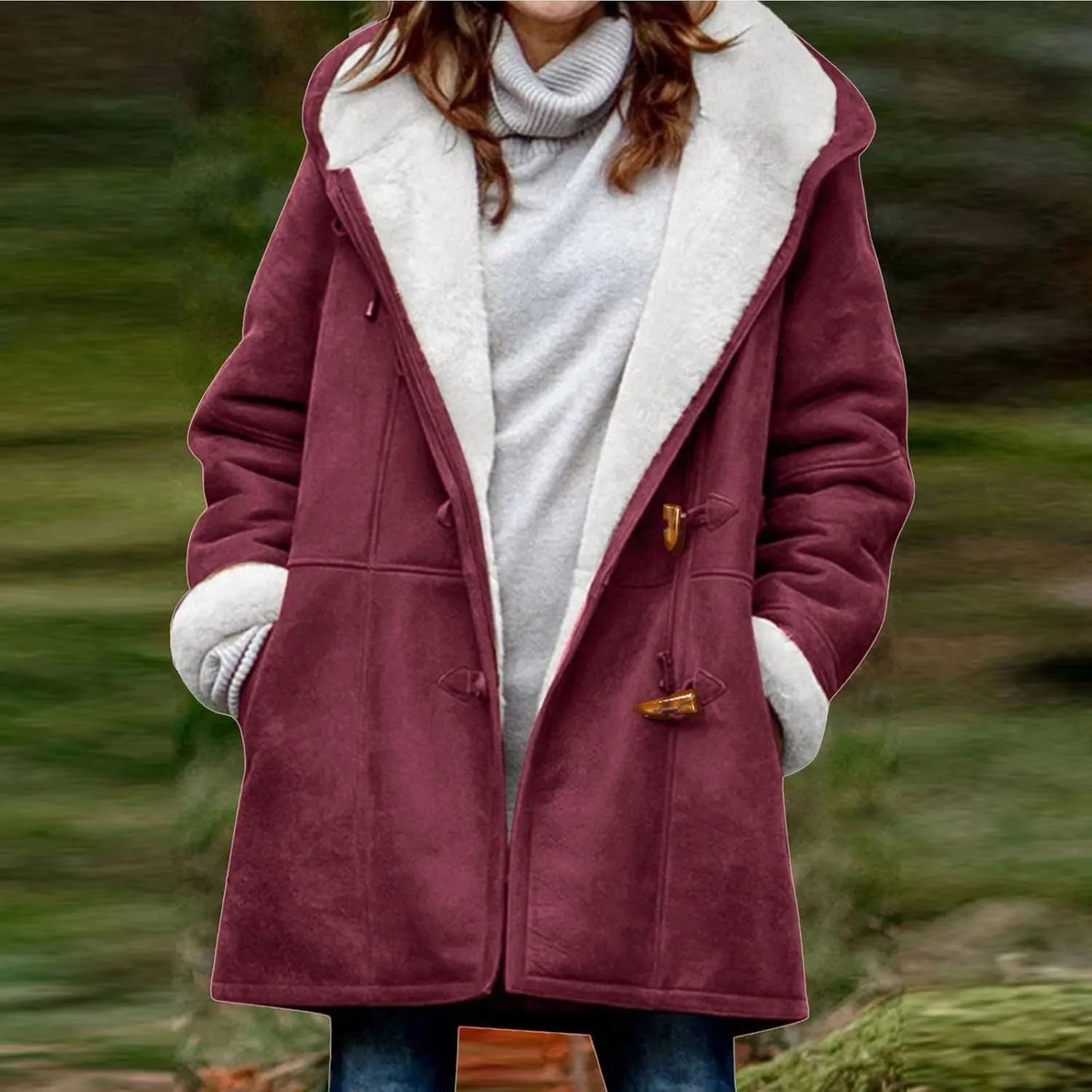 Winter Coats for Women 2023,Fuzzy Fleece Lined Sherpa Jacket Lapel Button Down Long Warm Parka Outerwear
