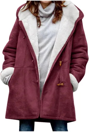 Winter Coats for Women 2023,Fuzzy Fleece Lined Sherpa Jacket Lapel Button Down Long Warm Parka Outerwear
