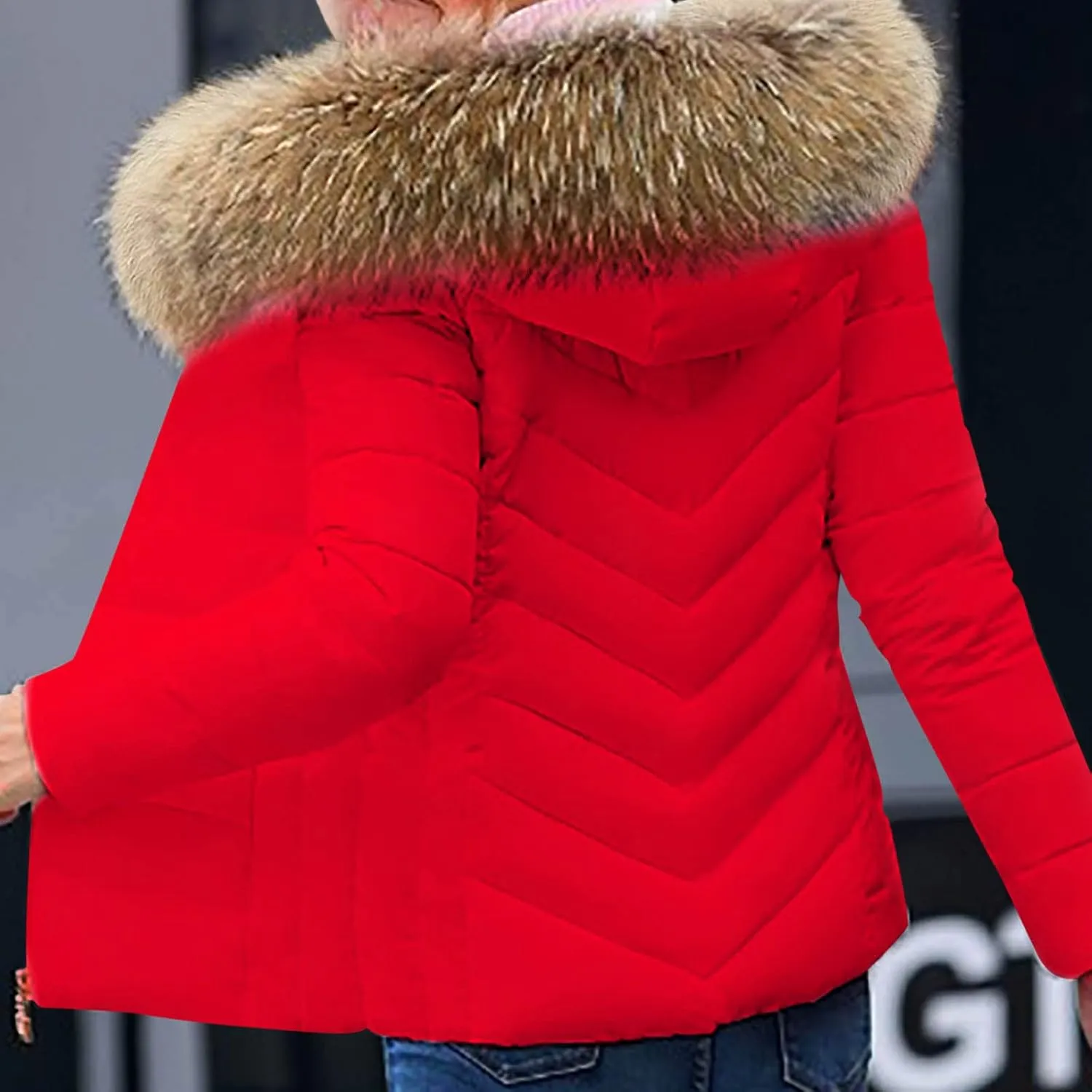 Winter Puffer Jackets for Women Plus Size Down Coats Zip Up Thermal Jacket Parkas Faux Fur Collar Hoodie Warm Outwear