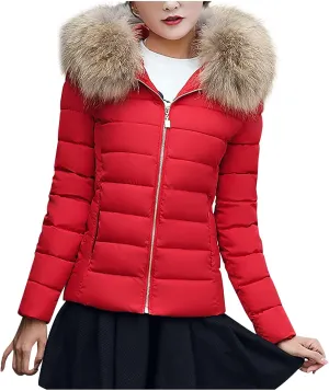 Winter Puffer Jackets for Women Plus Size Down Coats Zip Up Thermal Jacket Parkas Faux Fur Collar Hoodie Warm Outwear