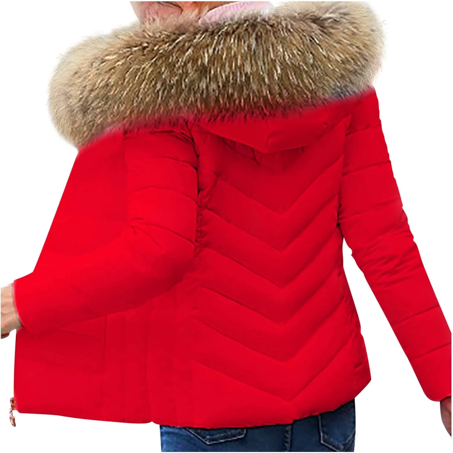 Winter Puffer Jackets for Women Plus Size Down Coats Zip Up Thermal Jacket Parkas Faux Fur Collar Hoodie Warm Outwear
