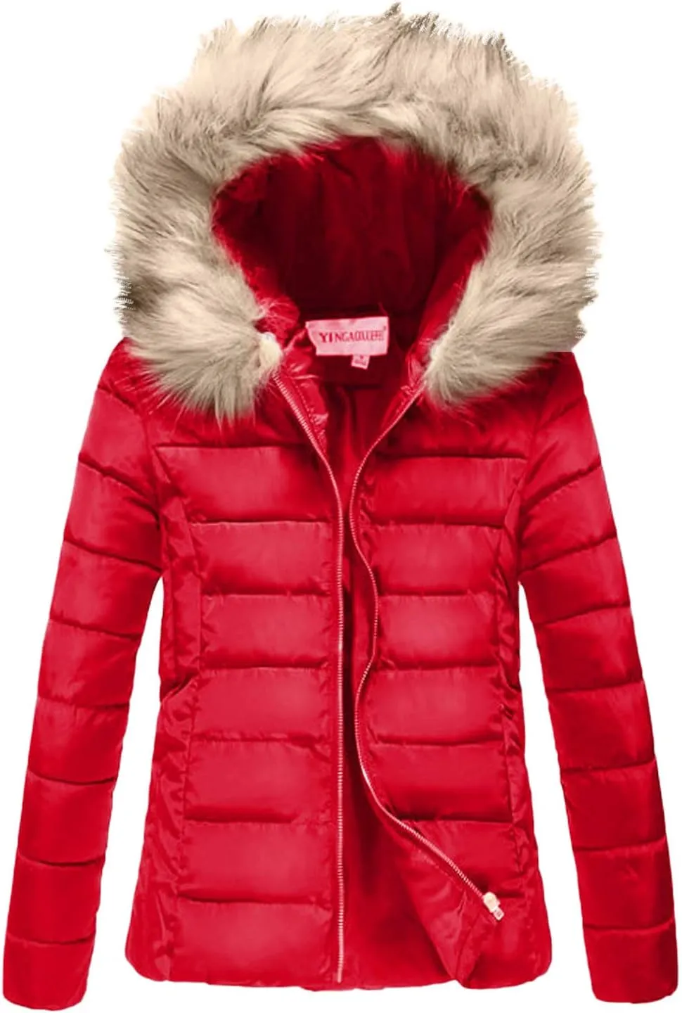 Winter Puffer Jackets for Women Plus Size Down Coats Zip Up Thermal Jacket Parkas Faux Fur Collar Hoodie Warm Outwear