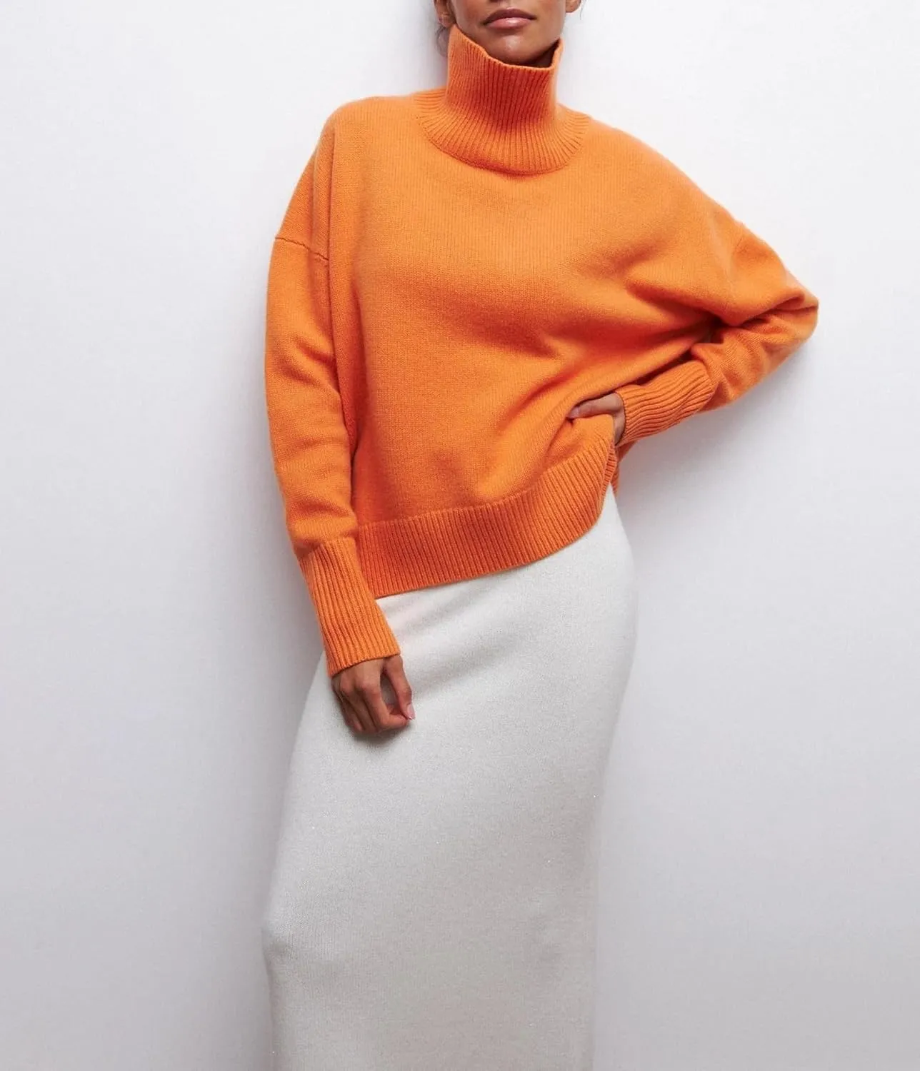 Winter Turtleneck Sweater Oversize Long Sleeve Top Autumn Casual Loose Jumper White Thick Warm Knitted Pullovers Women