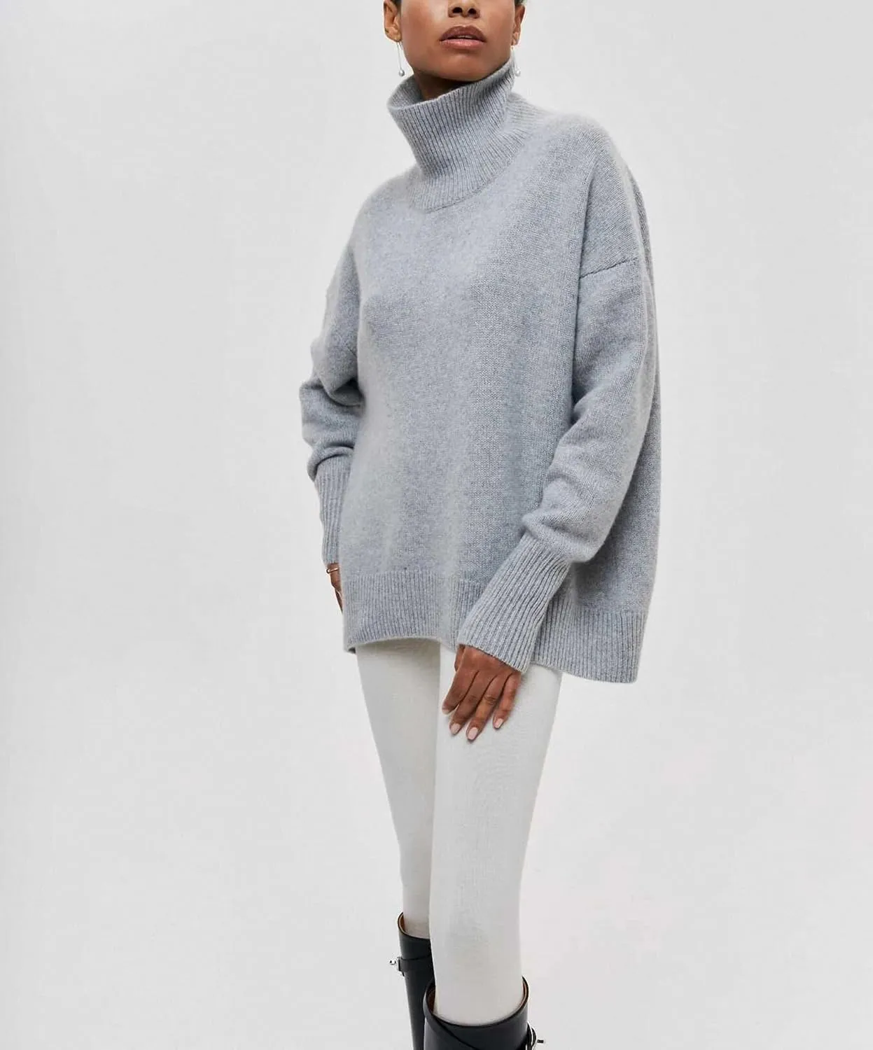Winter Turtleneck Sweater Oversize Long Sleeve Top Autumn Casual Loose Jumper White Thick Warm Knitted Pullovers Women