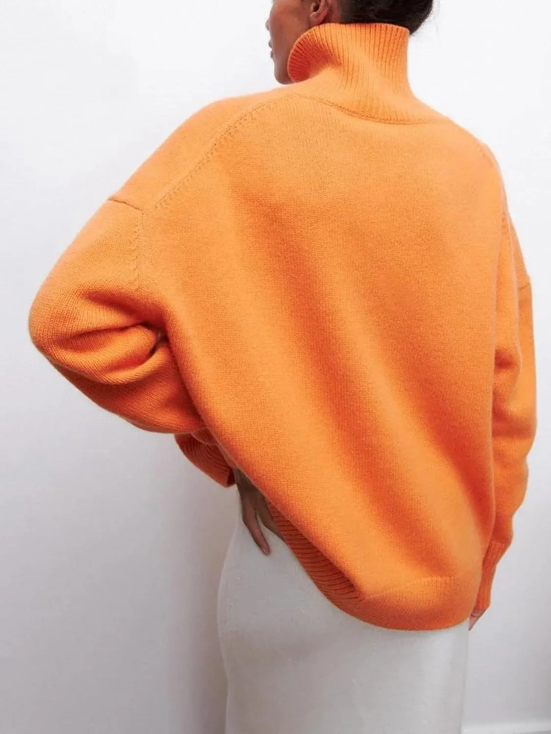 Winter Turtleneck Sweater Oversize Long Sleeve Top Autumn Casual Loose Jumper White Thick Warm Knitted Pullovers Women