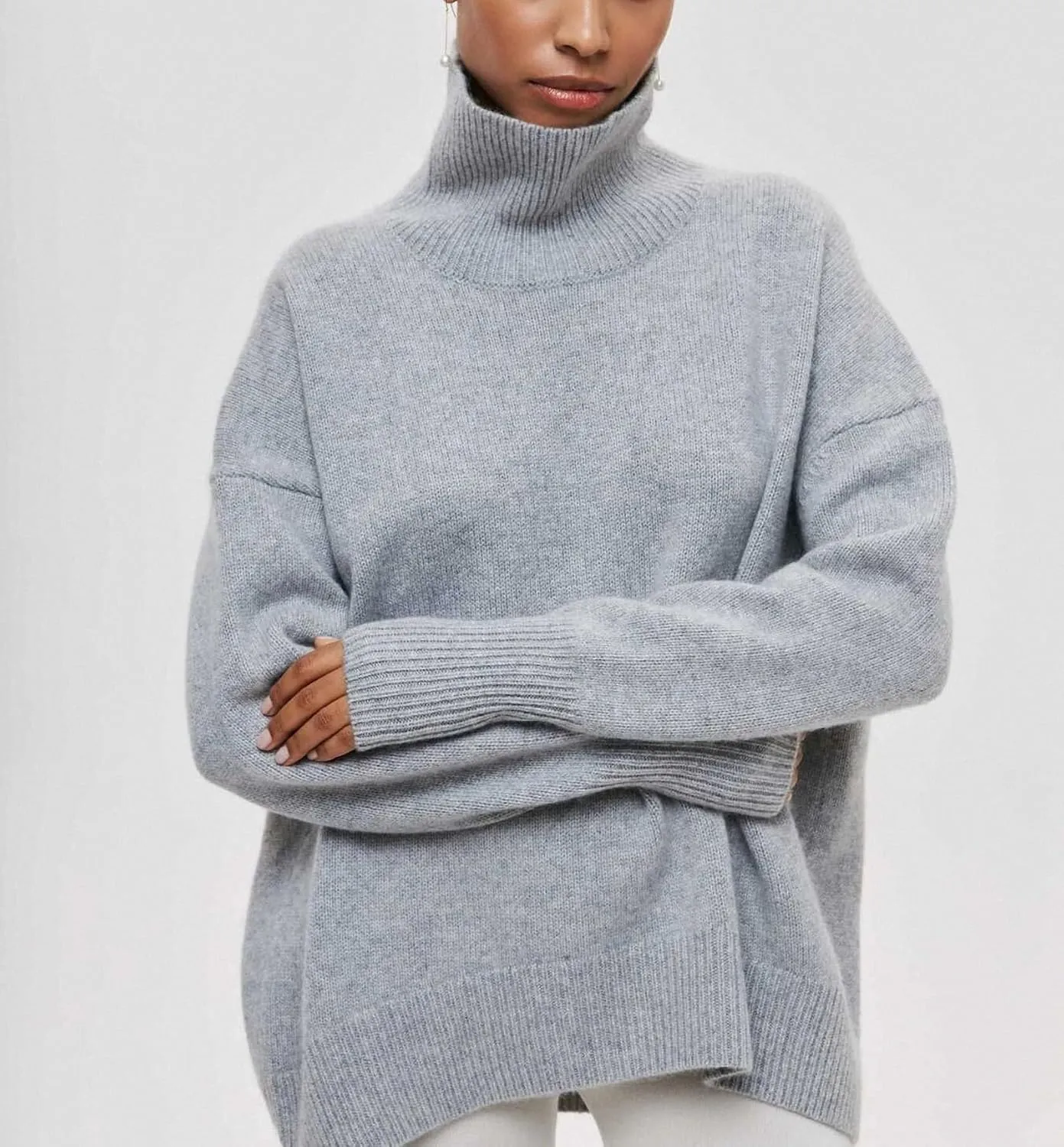 Winter Turtleneck Sweater Oversize Long Sleeve Top Autumn Casual Loose Jumper White Thick Warm Knitted Pullovers Women