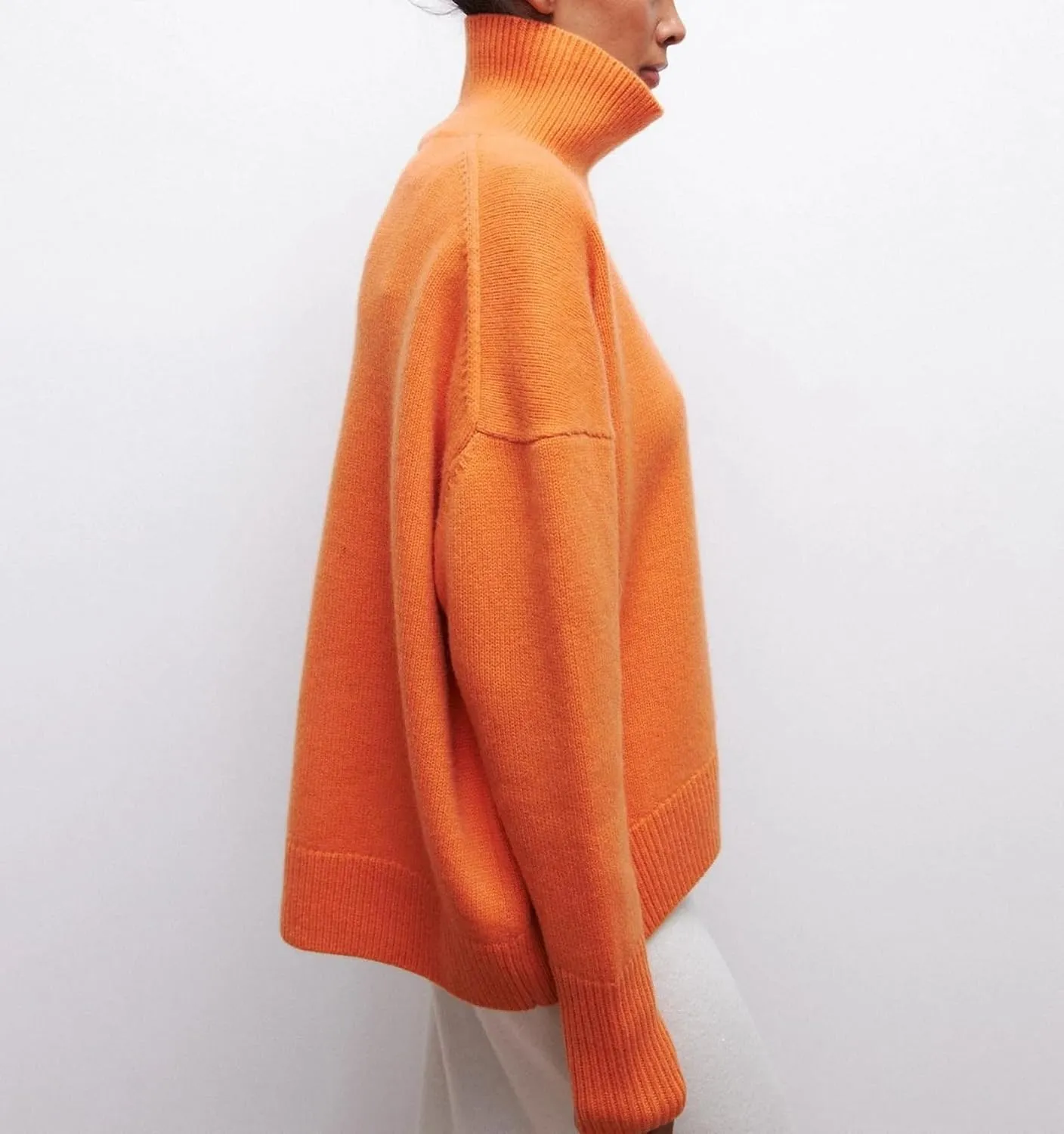 Winter Turtleneck Sweater Oversize Long Sleeve Top Autumn Casual Loose Jumper White Thick Warm Knitted Pullovers Women