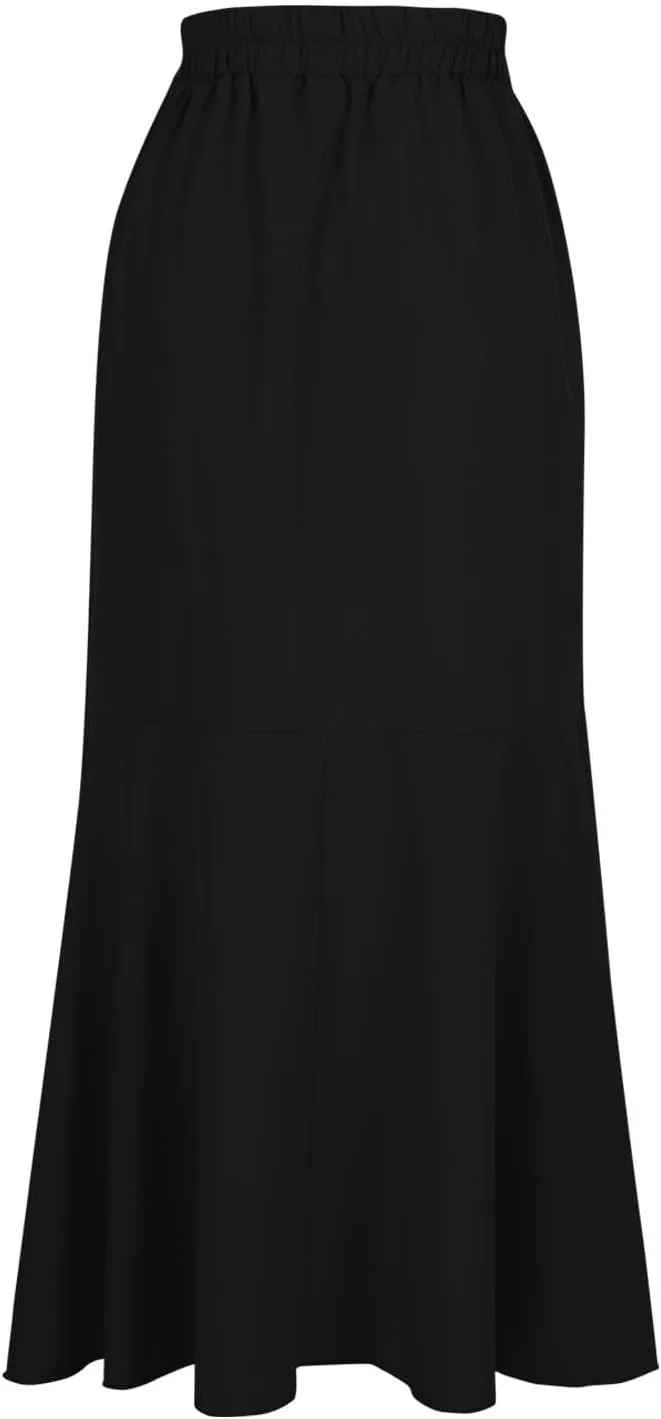 Women 2025 Summer Spring Long Skirts Dress Elastic Waist Split Ruffle High Low Maxi Skirt Elegant Dresses