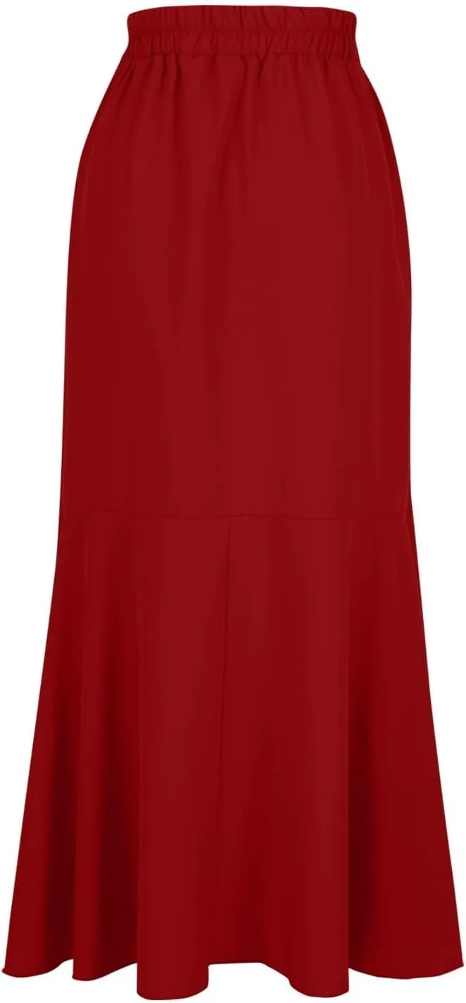 Women 2025 Summer Spring Long Skirts Dress Elastic Waist Split Ruffle High Low Maxi Skirt Elegant Dresses