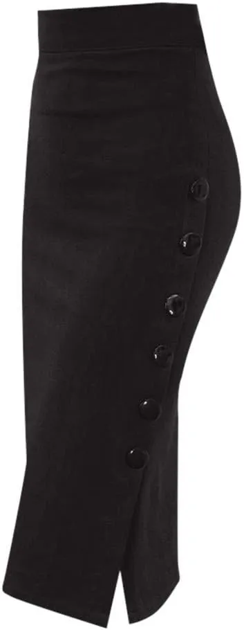 Women Bodycon Pencil Skirts High Waisted Slit Side Stretch Slim Wrap Knee Length Button Zipper Work Midi Skirt