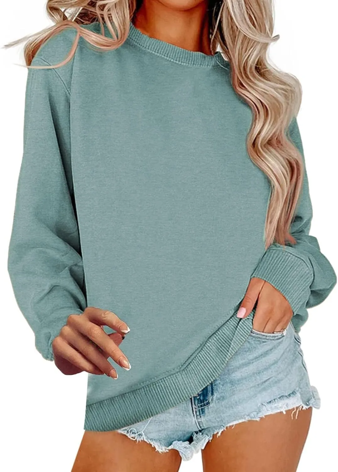 Women Crew Neck Sweatshirts Fall Casual Oversized Sweatshirts Long Sleeve Cute Preppy Sweatshirt Comfort Pullover