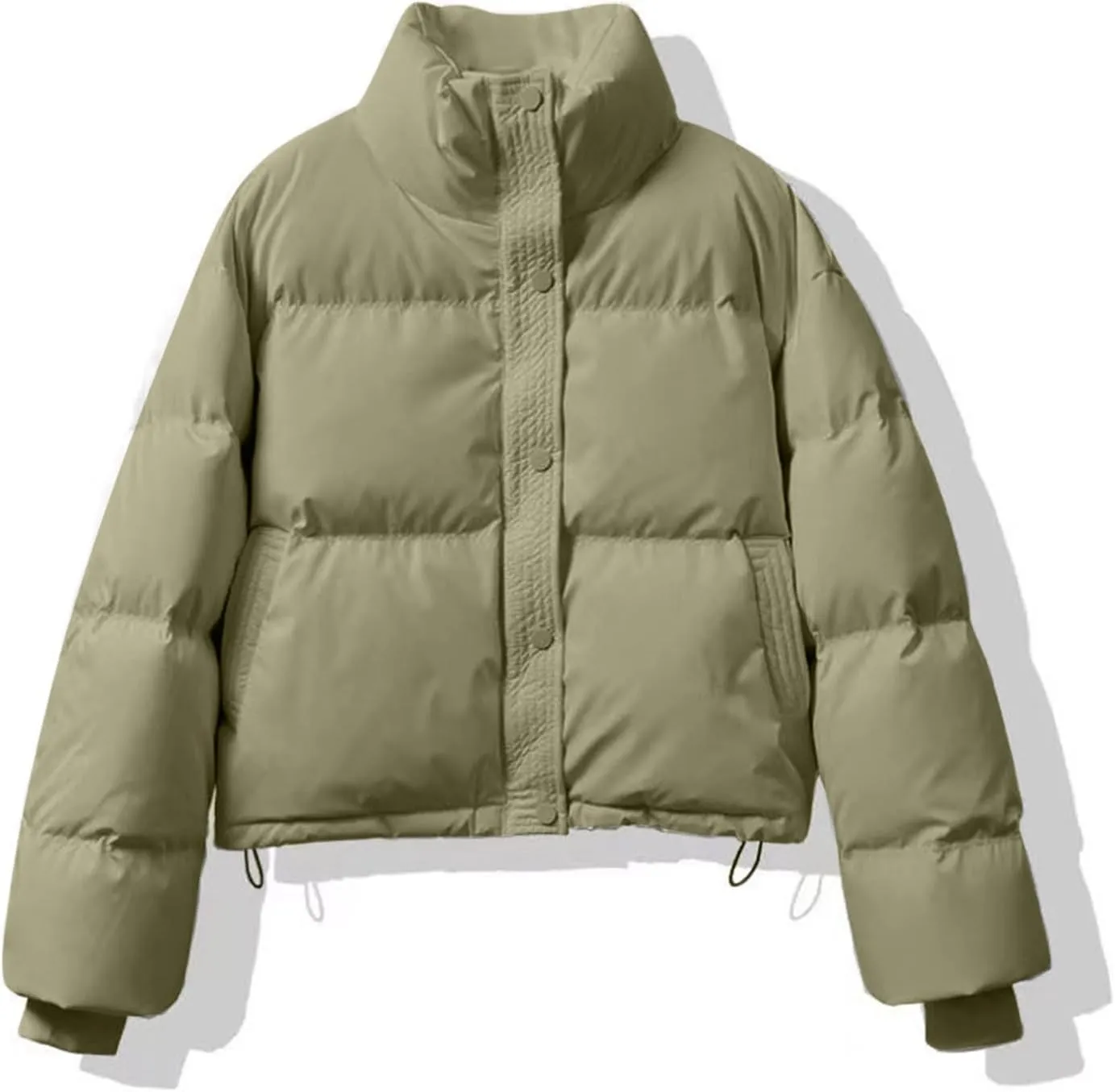 Women Cropped Puffer Jackets Lightweight Warm Winter Down Coat Short Zipped Quilted Puffy Jacket Outwear with Pockets